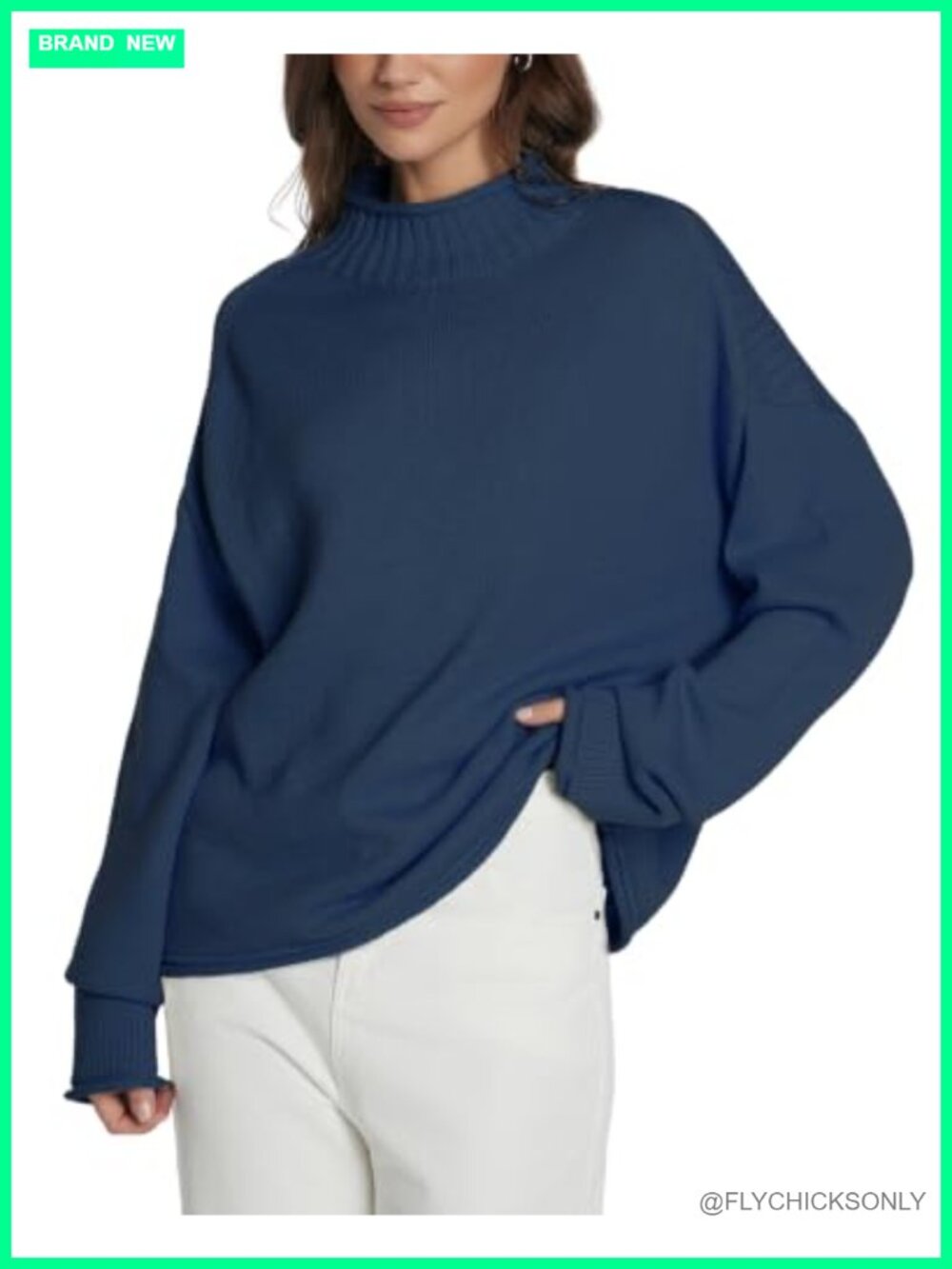Womens Oversized Rollneck Sweater Casual Loose Fit 100% Cotton Chunky Knit